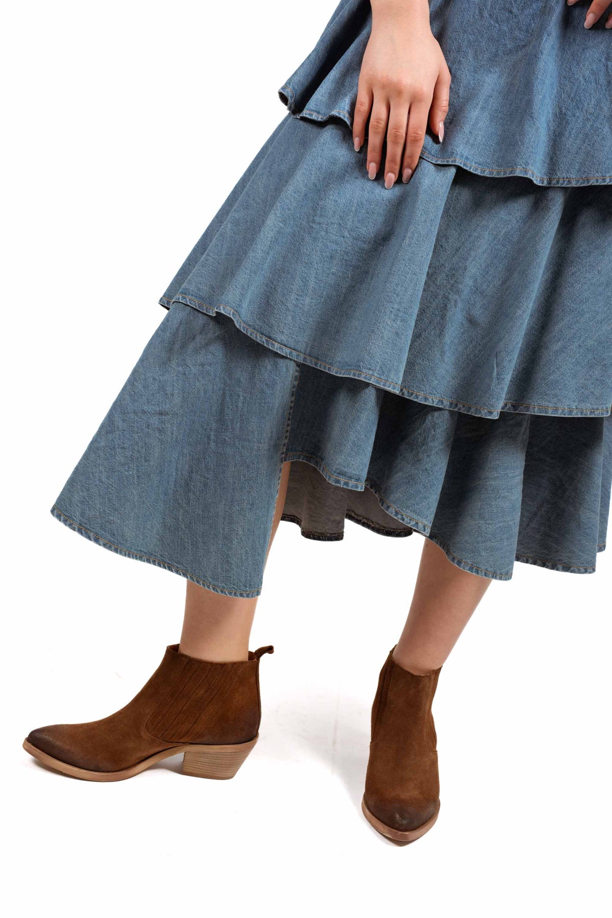 Gonna Midi Denim a Balze donna Tensione in - 2