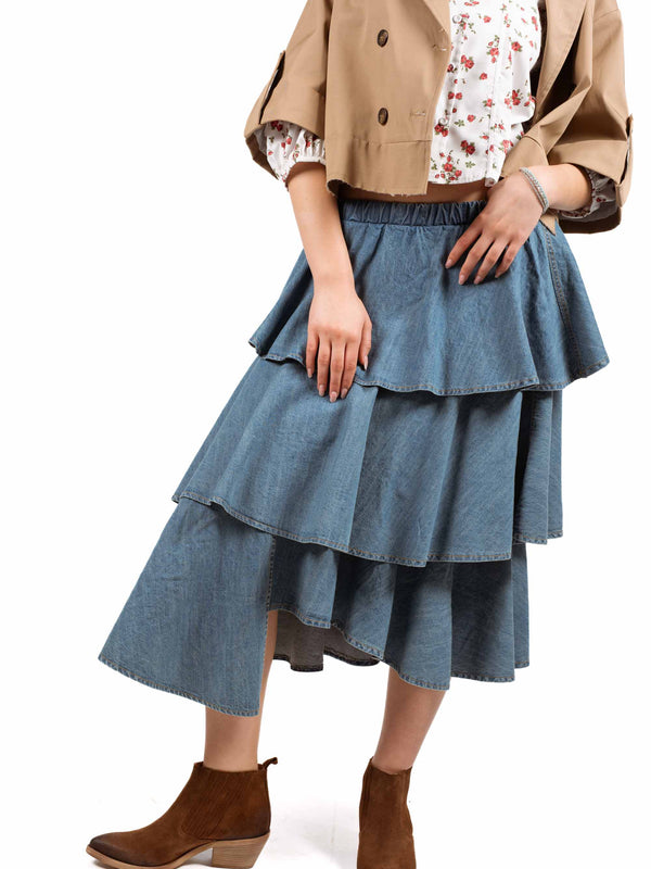 Gonna Midi Denim a Balze da donna Tensione in