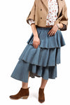 Gonna Midi Denim a Balze donna Tensione in - 1