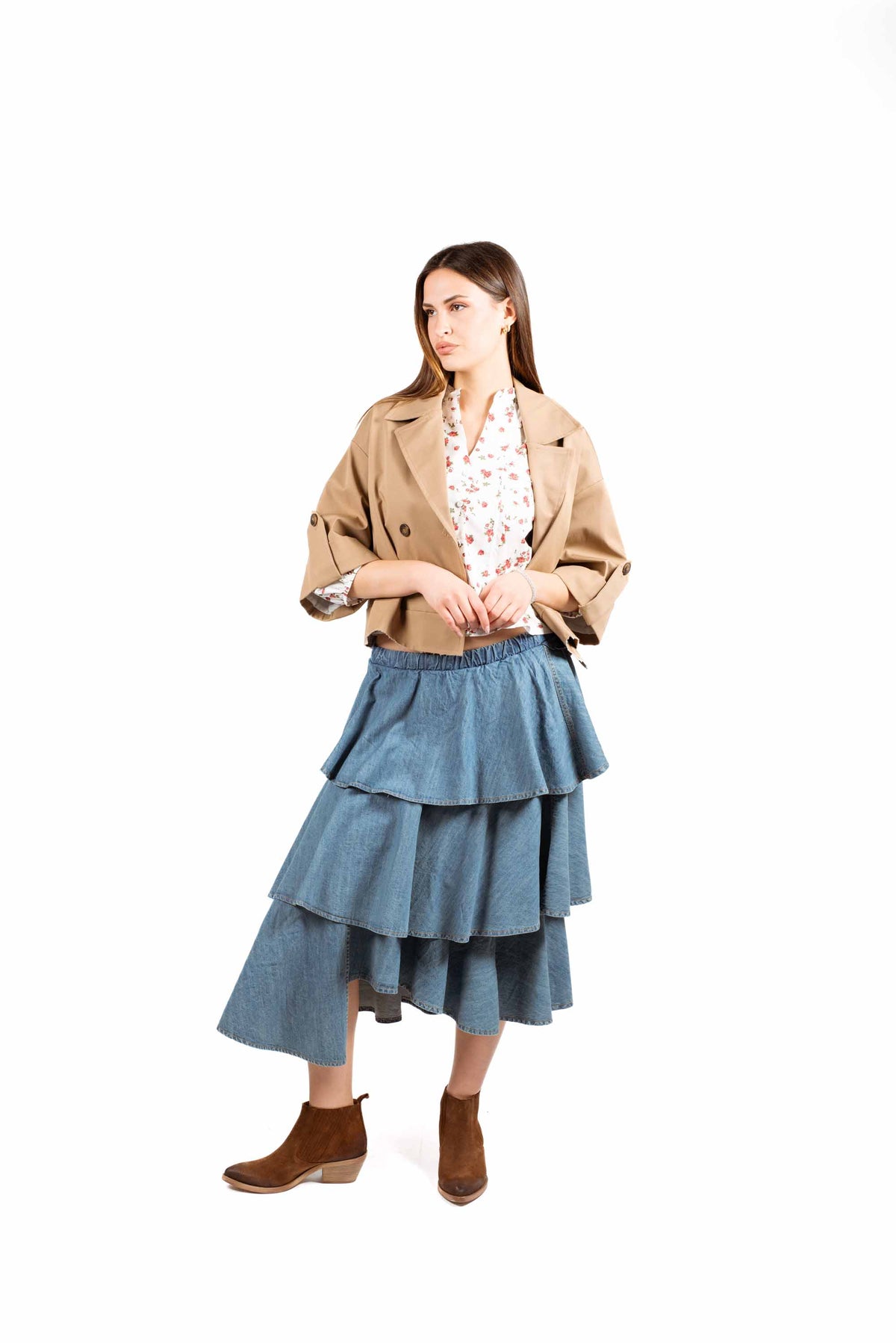 Giacca Cropped Doppiopetto Cammello donna Tensione in - 7