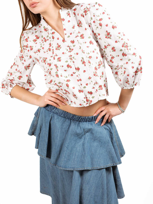 Camicia Cropped a Fiori da donna Tensione in
