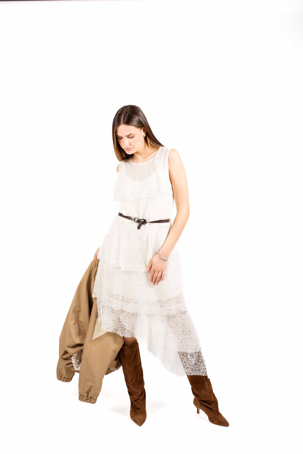 Abito Midi a Balze in Pizzo donna Maryley - 3