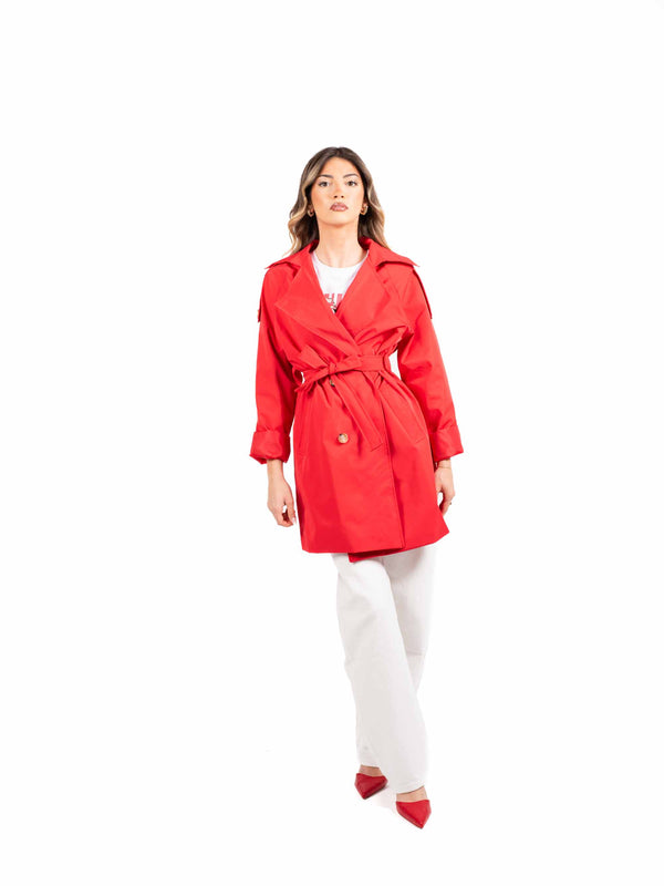 Trench Fluido con Cintura Rosso da donna Miss love