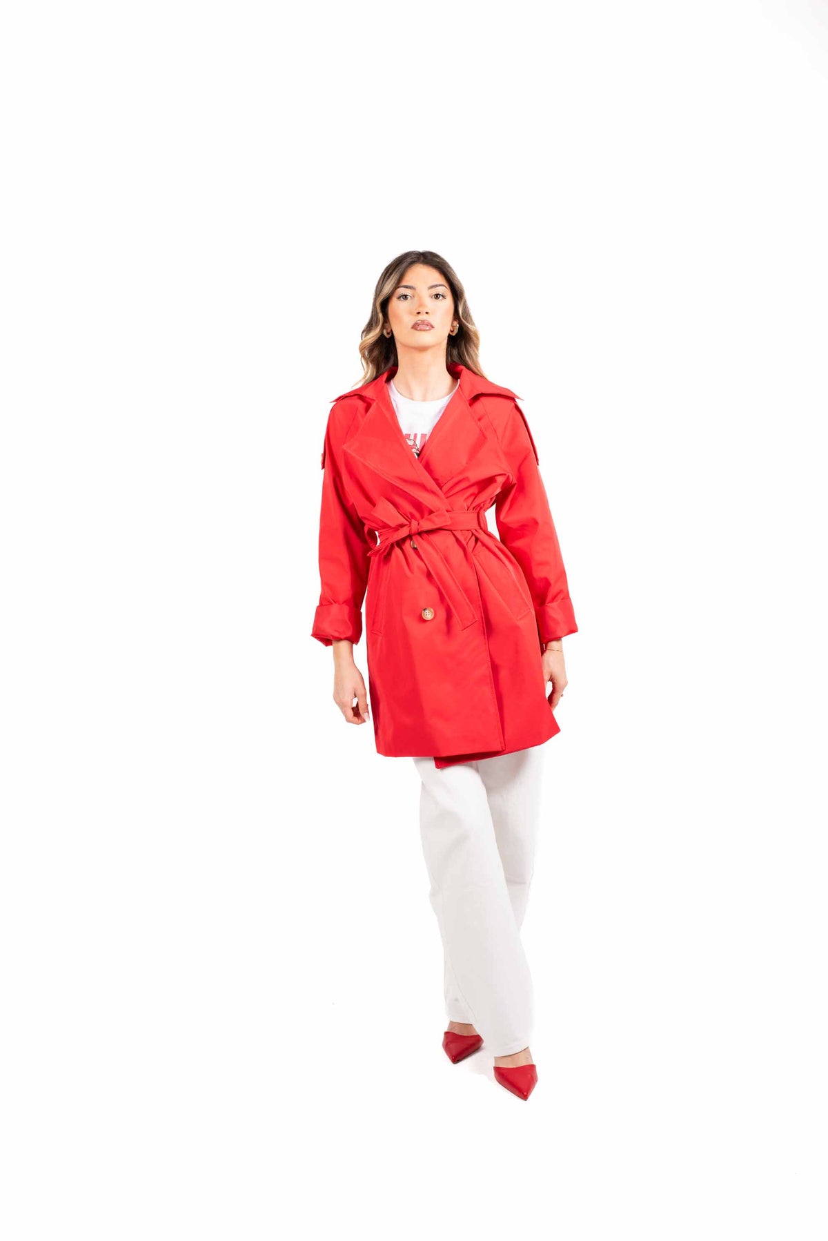 Trench Fluido con Cintura Rosso donna Miss love - 1