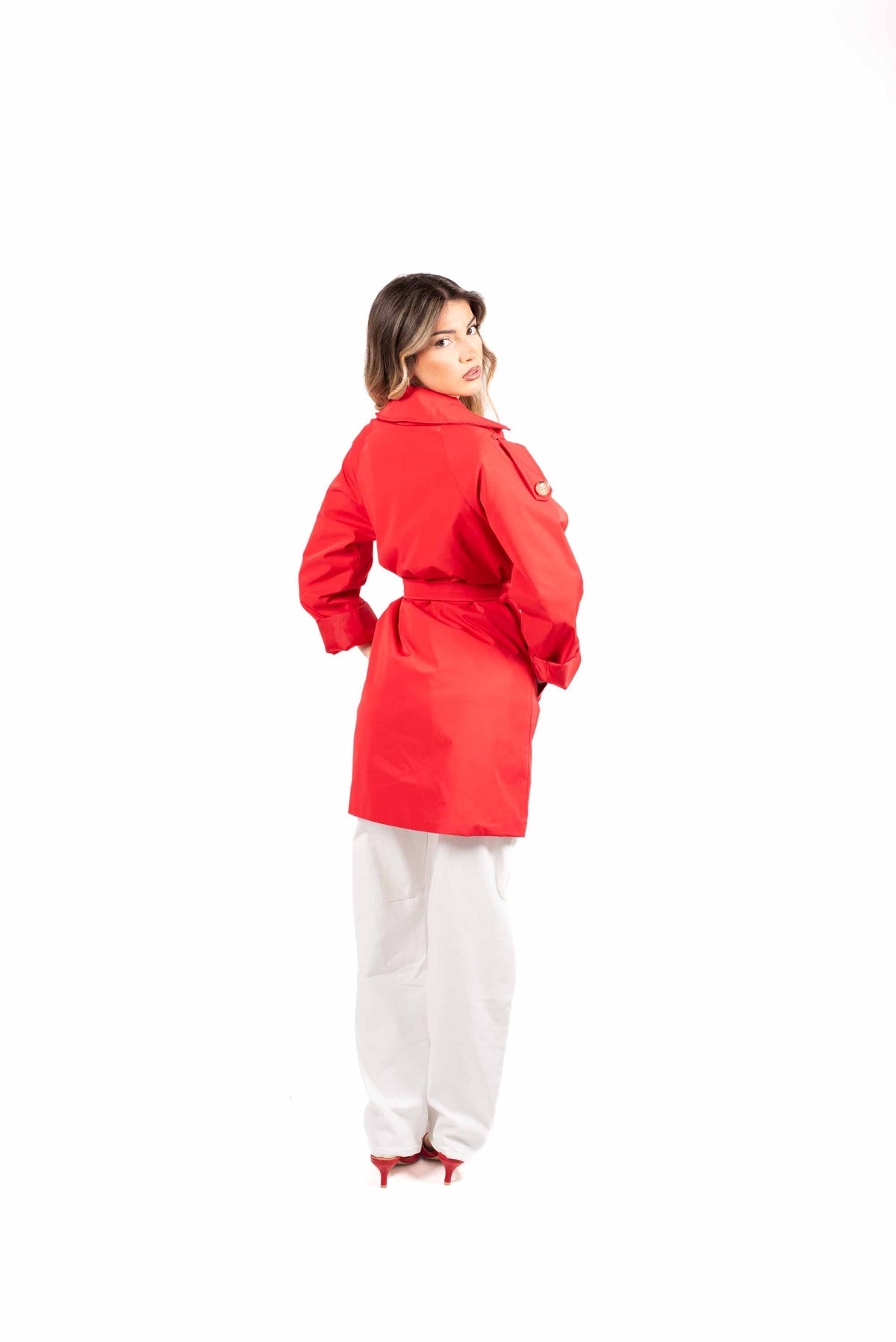 Trench Fluido con Cintura Rosso donna Miss love - 3
