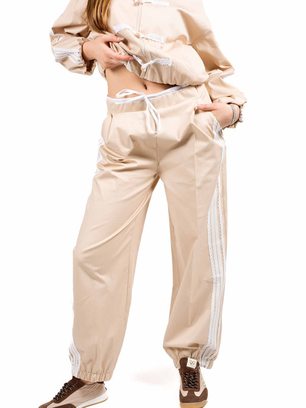 Pantaloni con Bande in Pizzo Beige da donna Maryley