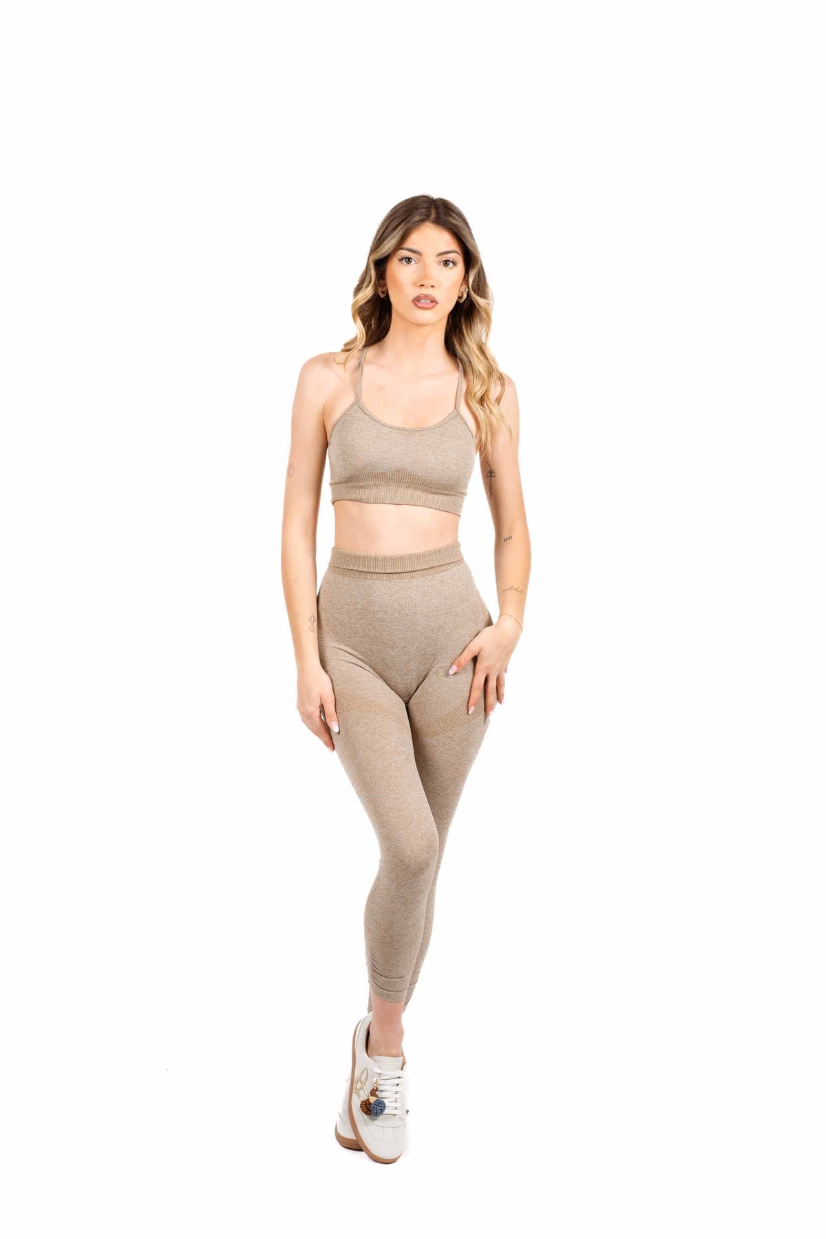 Set Coordinato Seamless Activewear Beige donna Miss love - 3