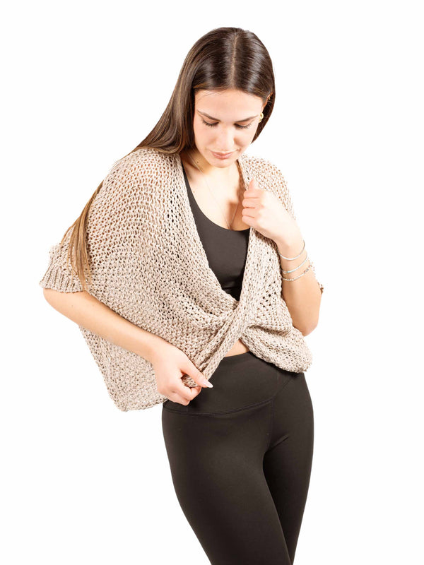 Cardigan Crop in Maglia Traforata Beige da donna Miss love
