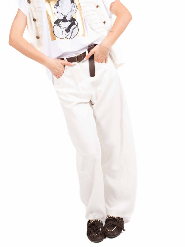 Pantaloni Wide Leg Bianchi con Cintura da donna Miss love