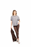 T-shirt Over a Righe Celeste/Marrone donna Miss love - 1