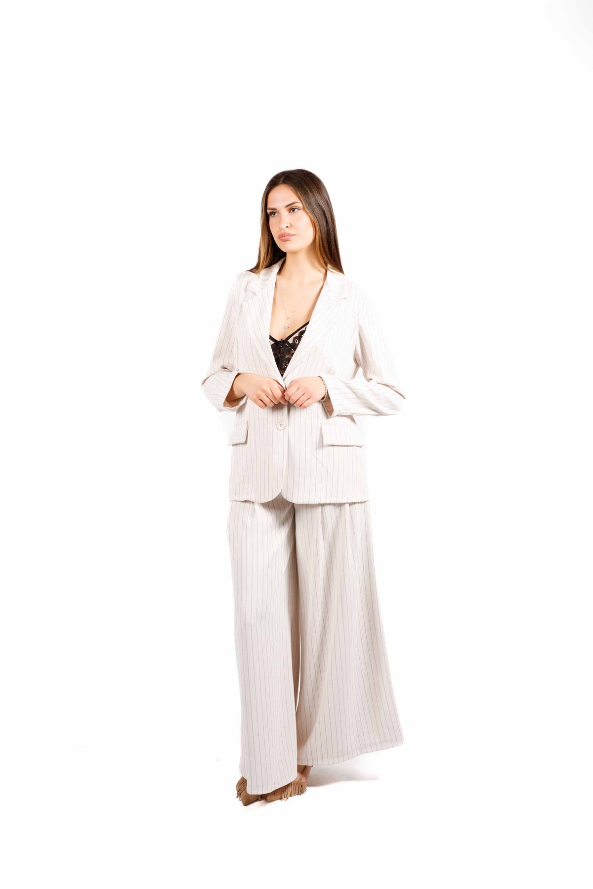 Blazer Gessato Crema donna Miss love - 5