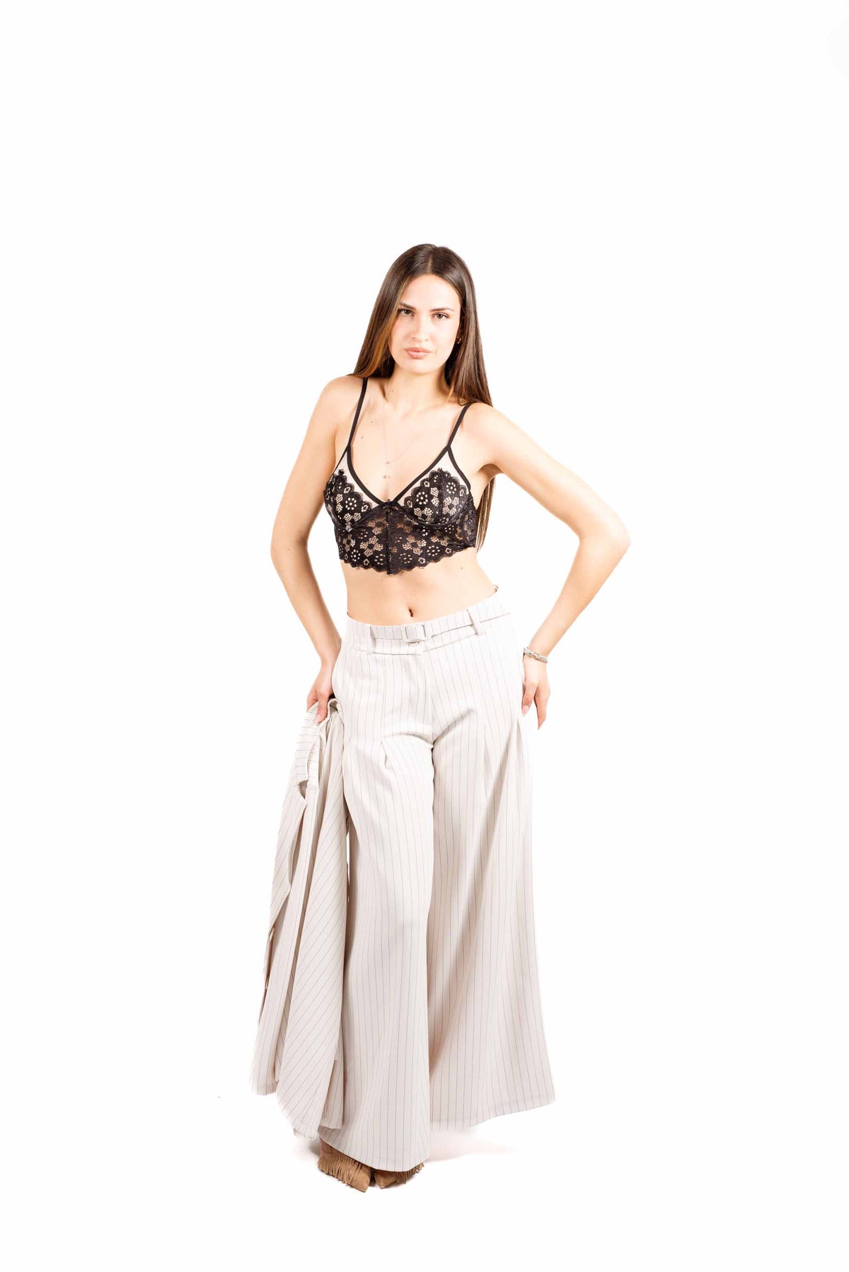 Pantaloni Palazzo Gessati Panna donna Miss love - 5