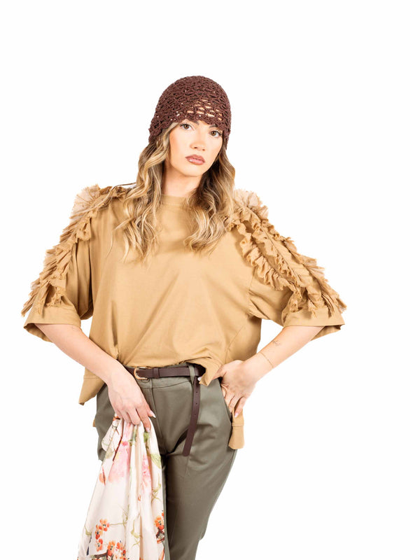 T-Shirt Over con Maxi Rouches Sfrangiate da donna Miss love