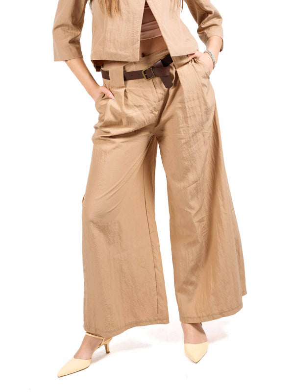 Pantaloni Wide Leg a Vita alta Sabbia da donna Miss love