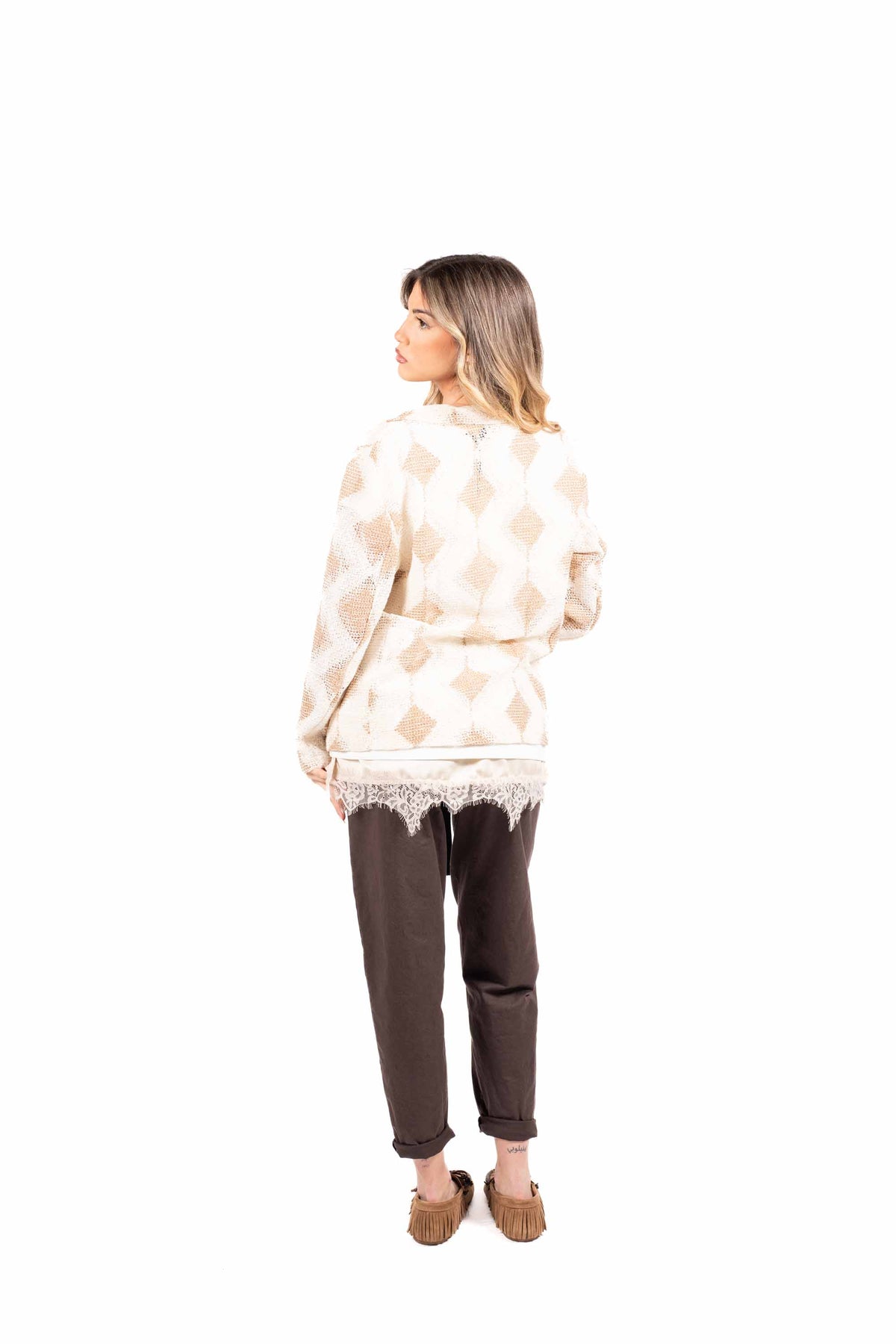 Blazer a Rete Ricamato Panna donna Miss love - 4