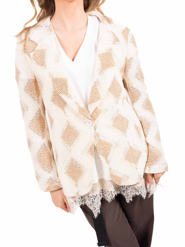 Blazer a Rete Ricamato Panna da donna Miss love
