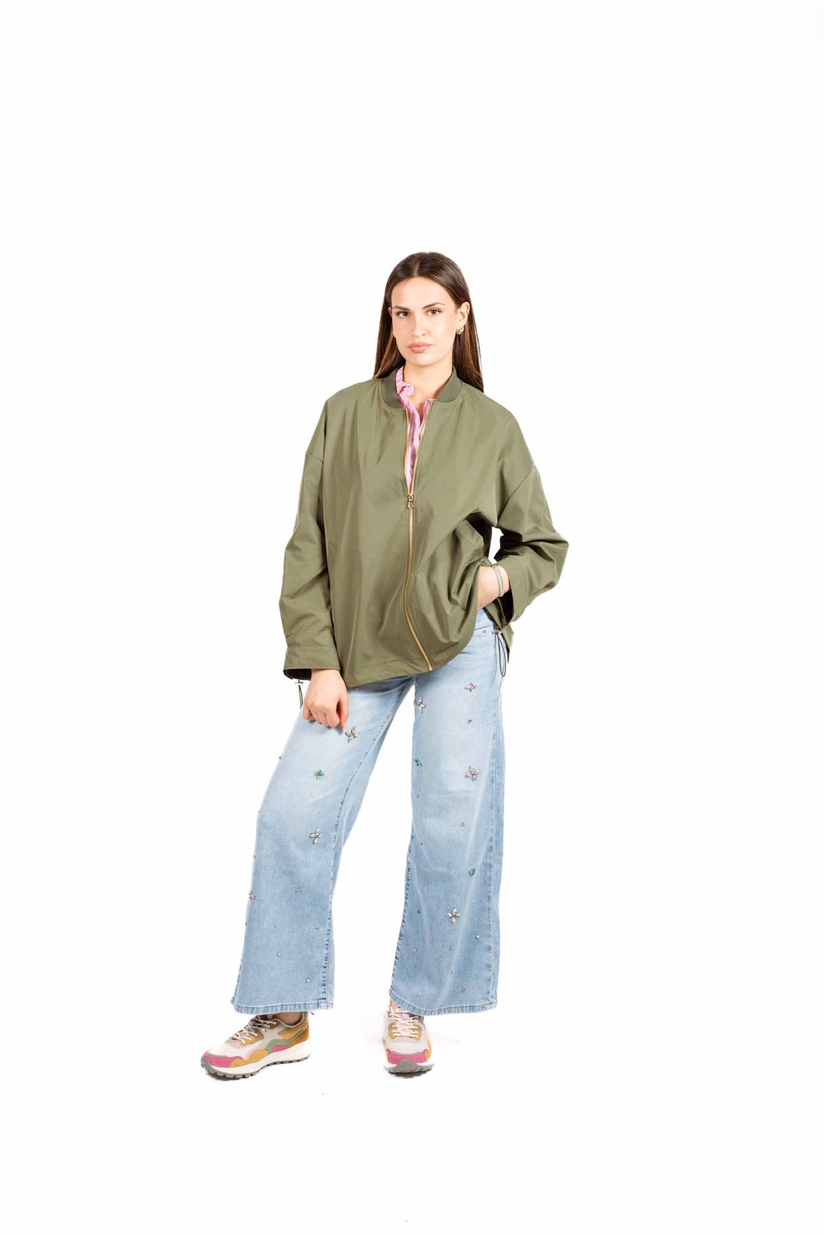 Bomber Oversize in Tessuto Tecnico Militare donna Miss love - 4