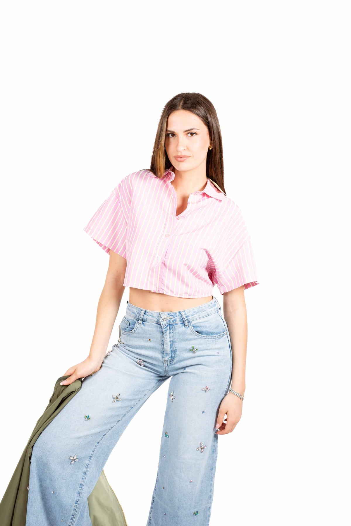 Camicia Cropped a Righe Rosa donna Miss love - 4