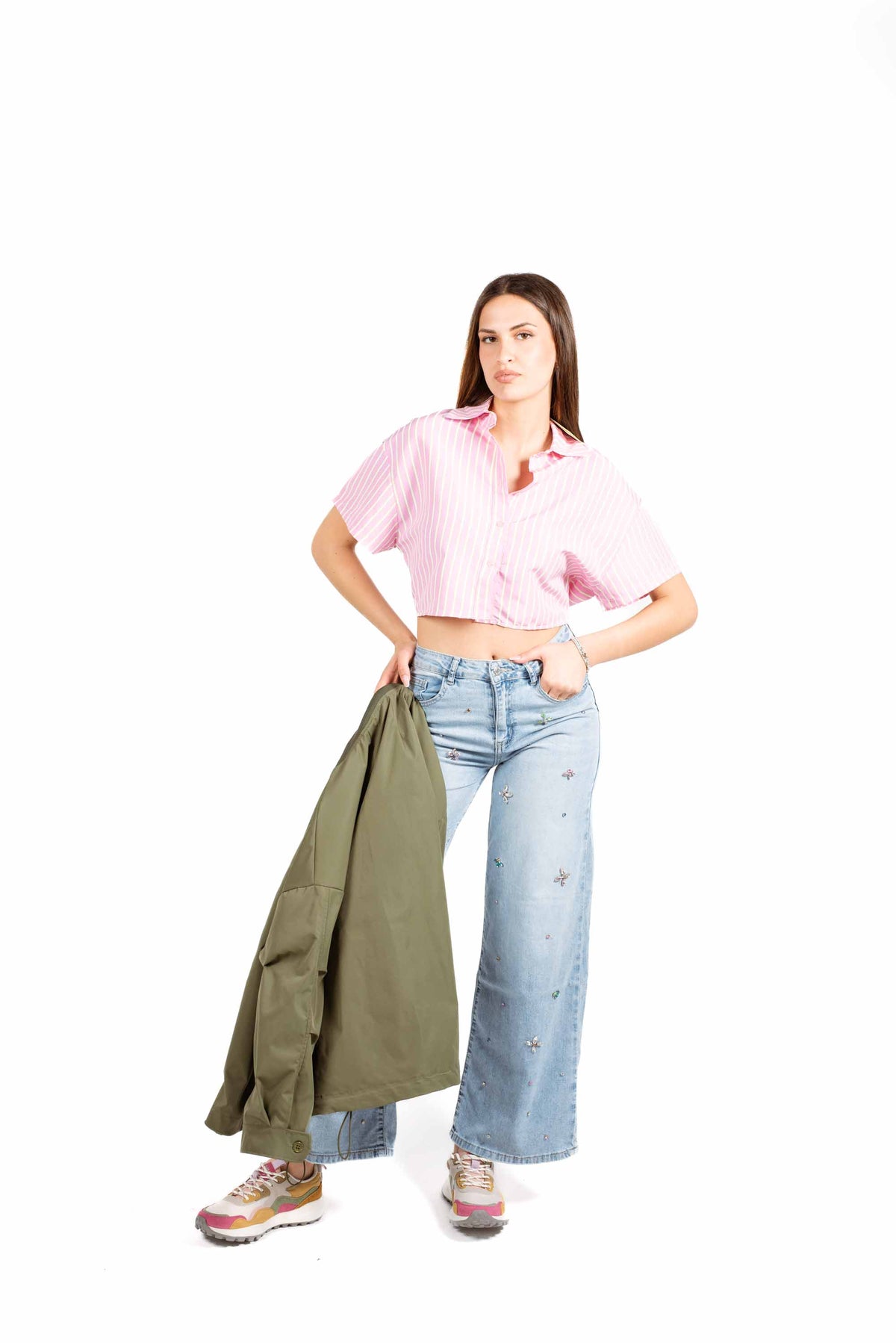 Camicia Cropped a Righe Rosa donna Miss love - 5
