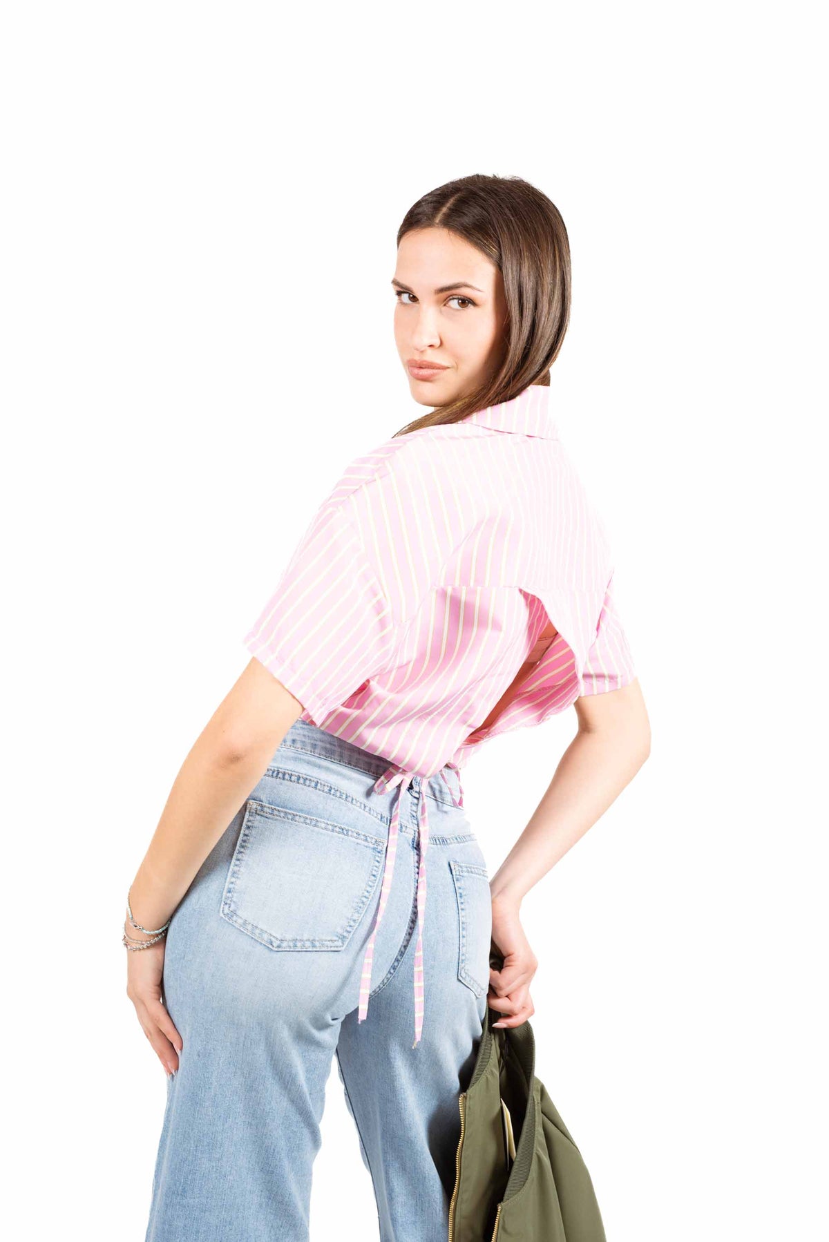 Camicia Cropped a Righe Rosa donna Miss love - 2