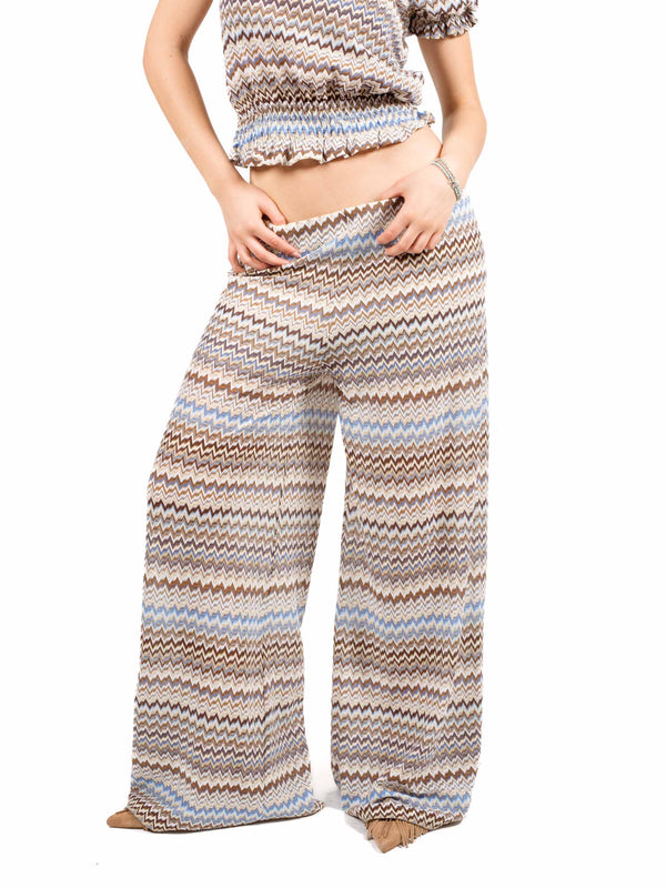 Pantaloni Fantasia Zig Zag in Maglia Leggera da donna Tensione in