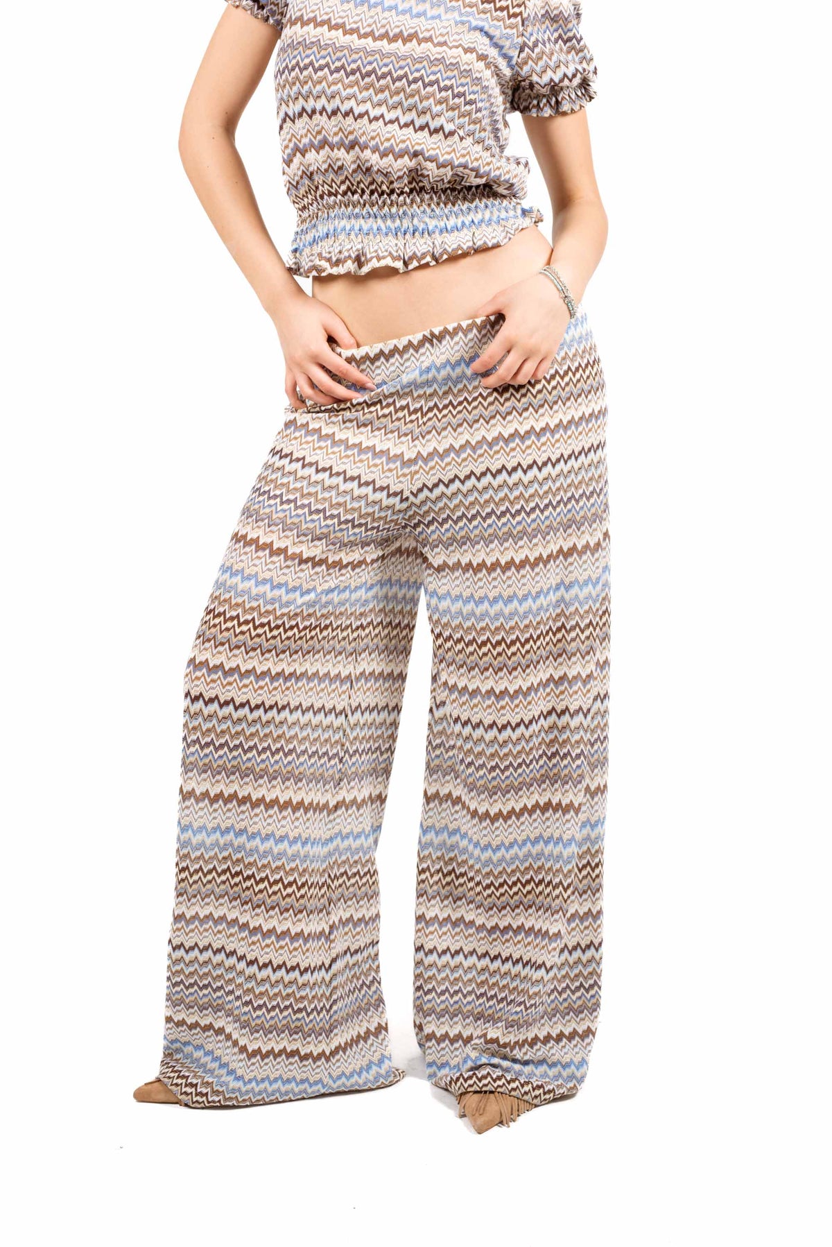 Pantaloni Fantasia Zig Zag in Maglia Leggera donna Tensione in - 1