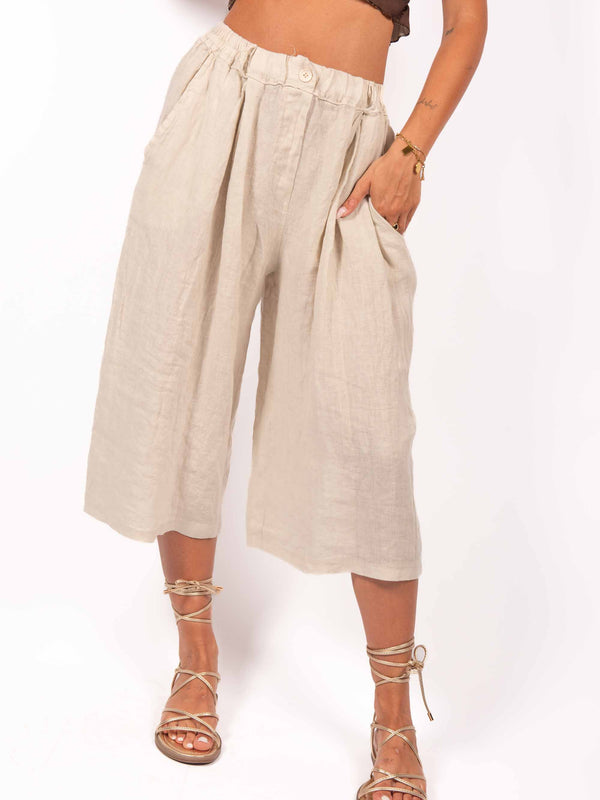 Bermuda in Lino Beige da donna Miss love