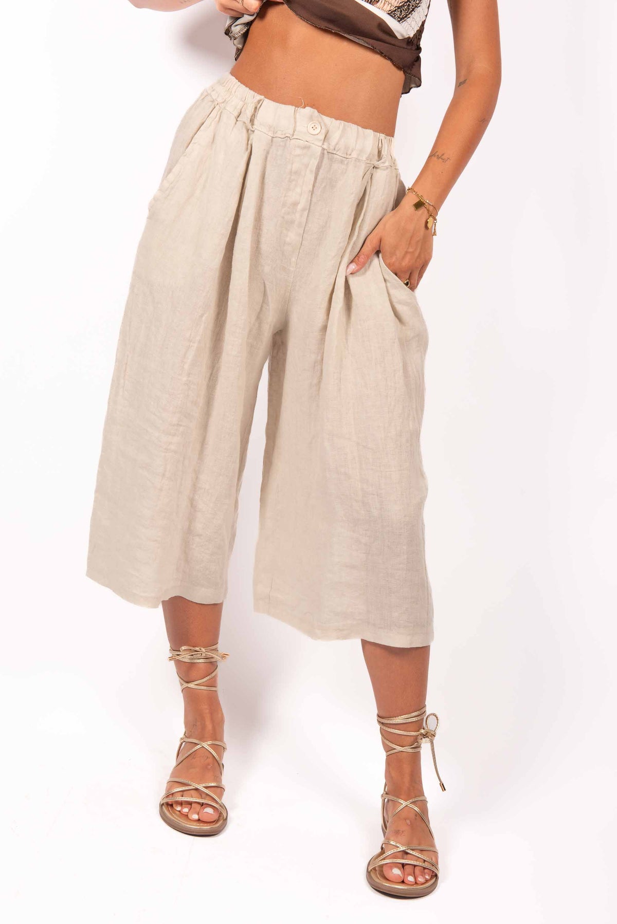 Bermuda in Lino Beige donna Miss love - 1