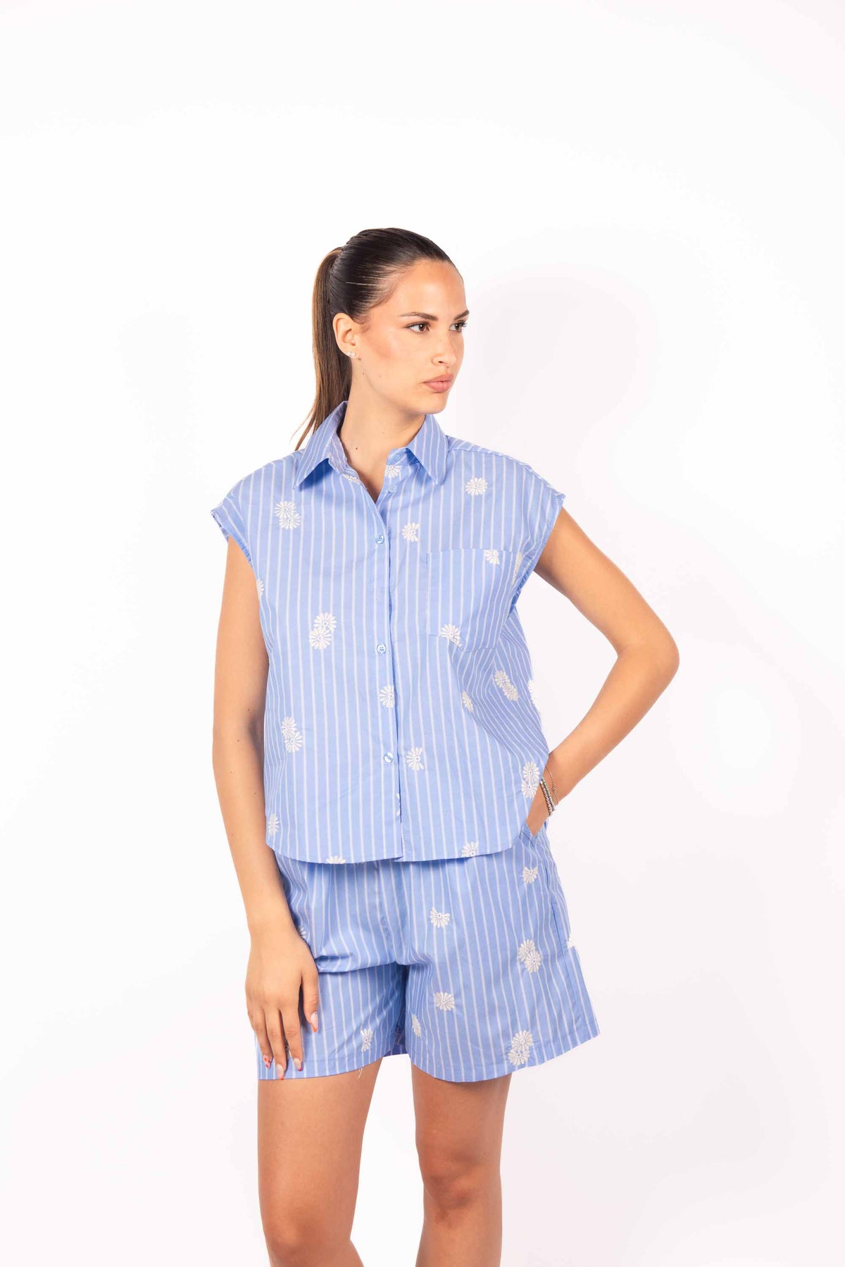 Camicia Smanicata a Righe con Ricami donna Miss love - 2
