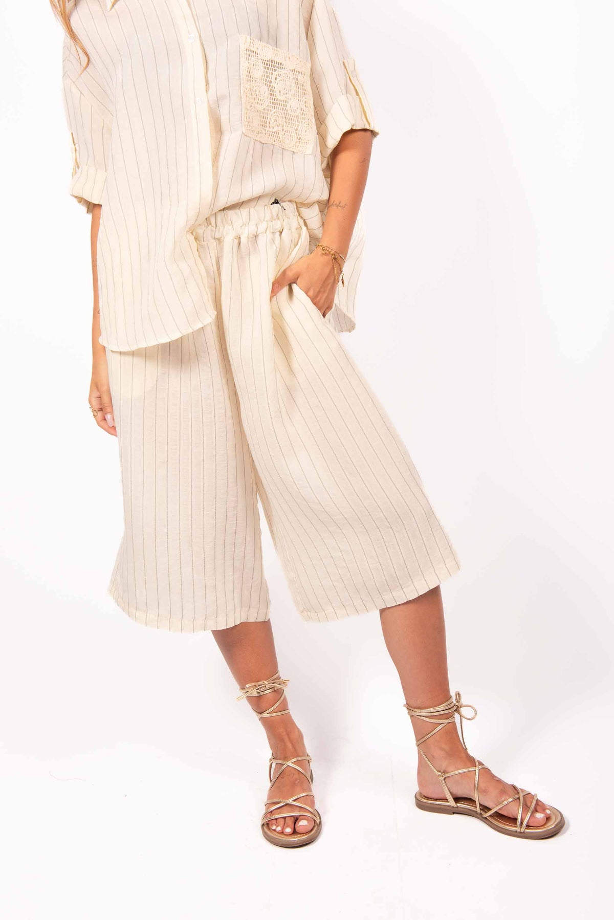 Bermuda a Righe Panna donna Miss love - 1