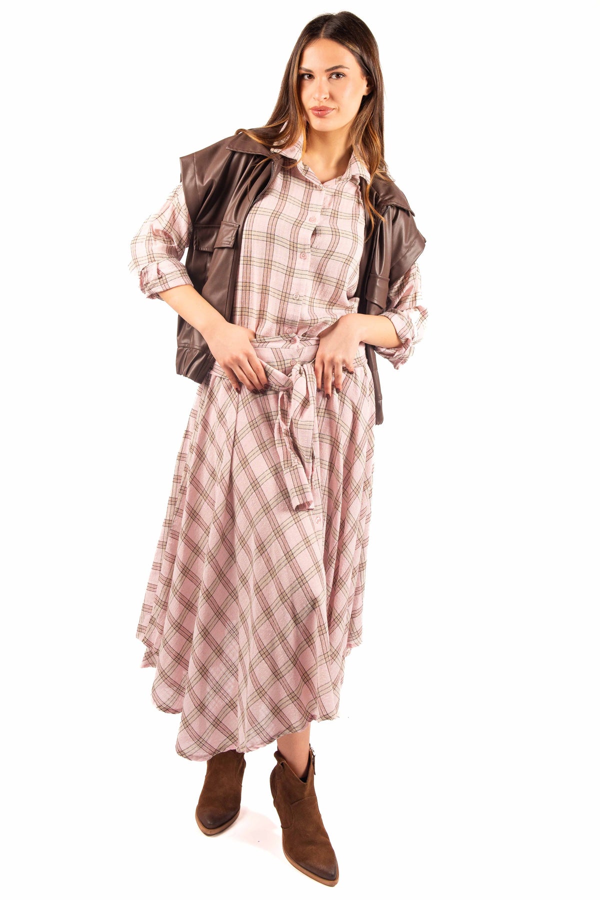 Gonna Soft Check Rosa/Beige donna Miss love - 1