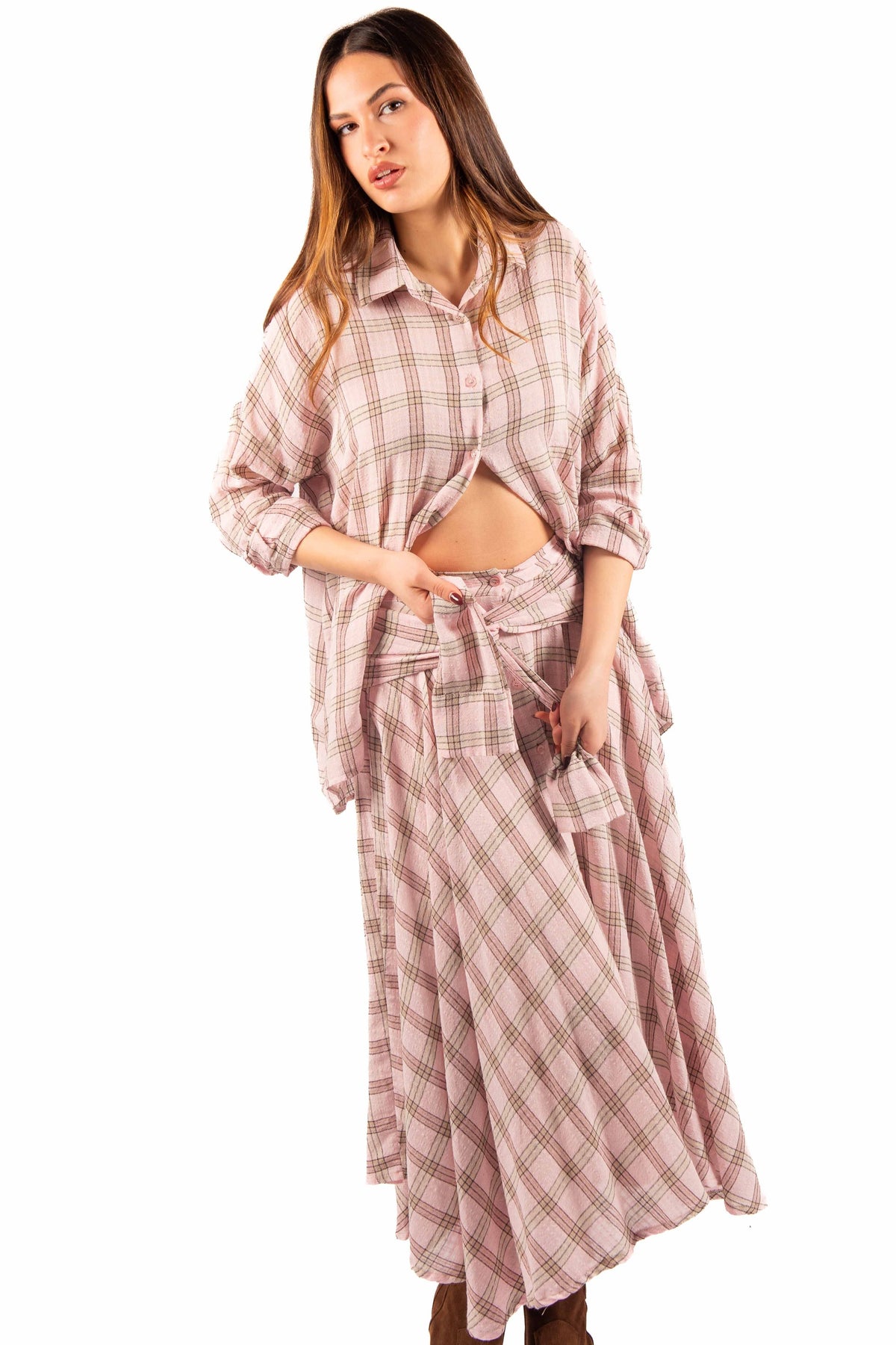 Gonna Soft Check Rosa/Beige donna Miss love - 2