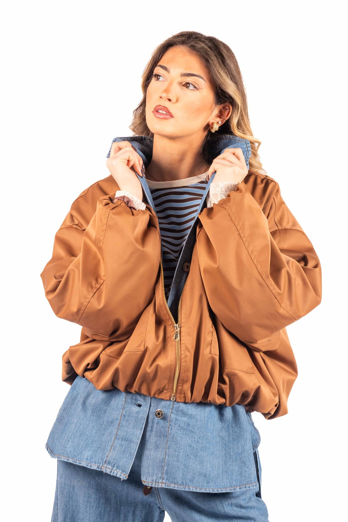 Bomber Effetto Tecnico Marrone donna Miss love - 1