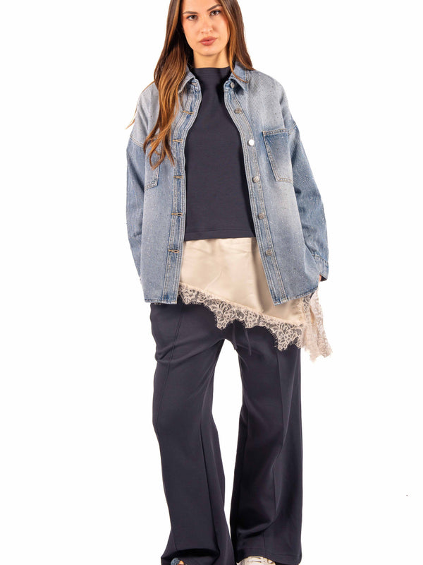 Pantaloni Palazzo in Felpa Blu da donna Miss love