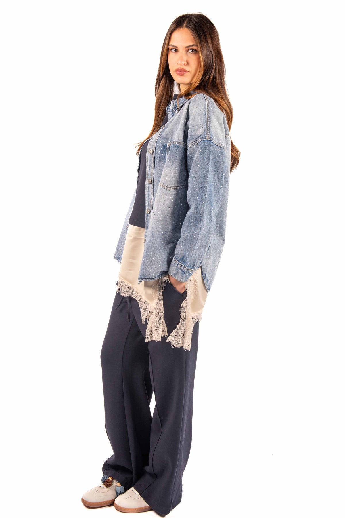 Maxi Camicia Denim Strass donna Miss love - 2