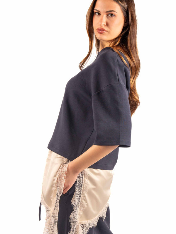 Felpa Basic Crop Accoppiata Blu da donna Miss love
