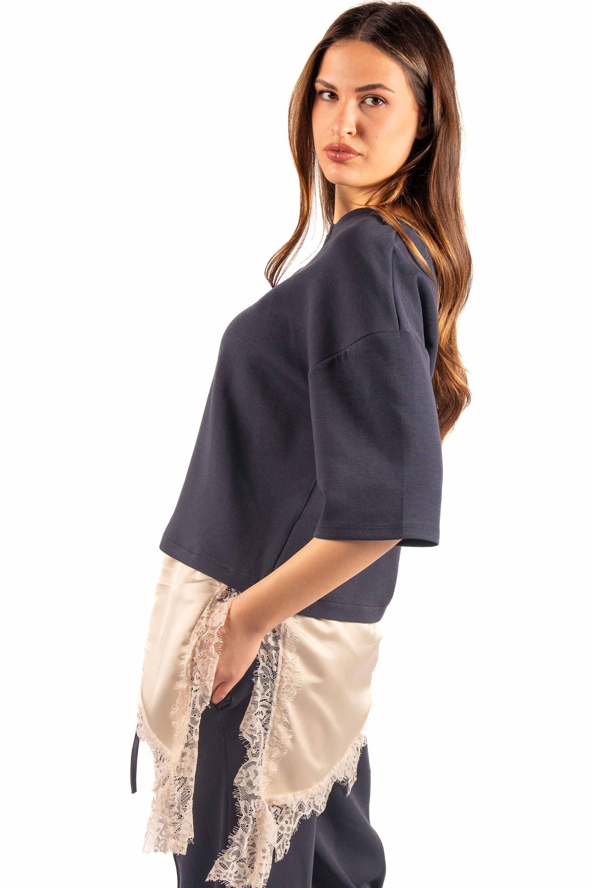 Felpa Basic Crop Accoppiata Blu donna Miss love - 1