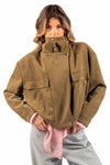 Bomber effetto Scamosciato con Collo Alto Militare donna Tensione in - 1