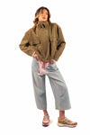 Bomber effetto Scamosciato con Collo Alto Militare donna Tensione in - 2