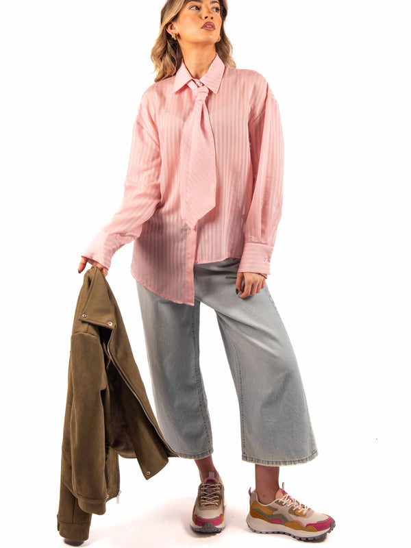 Camicia a Righe con Cravatta Rosa da donna Tensione in