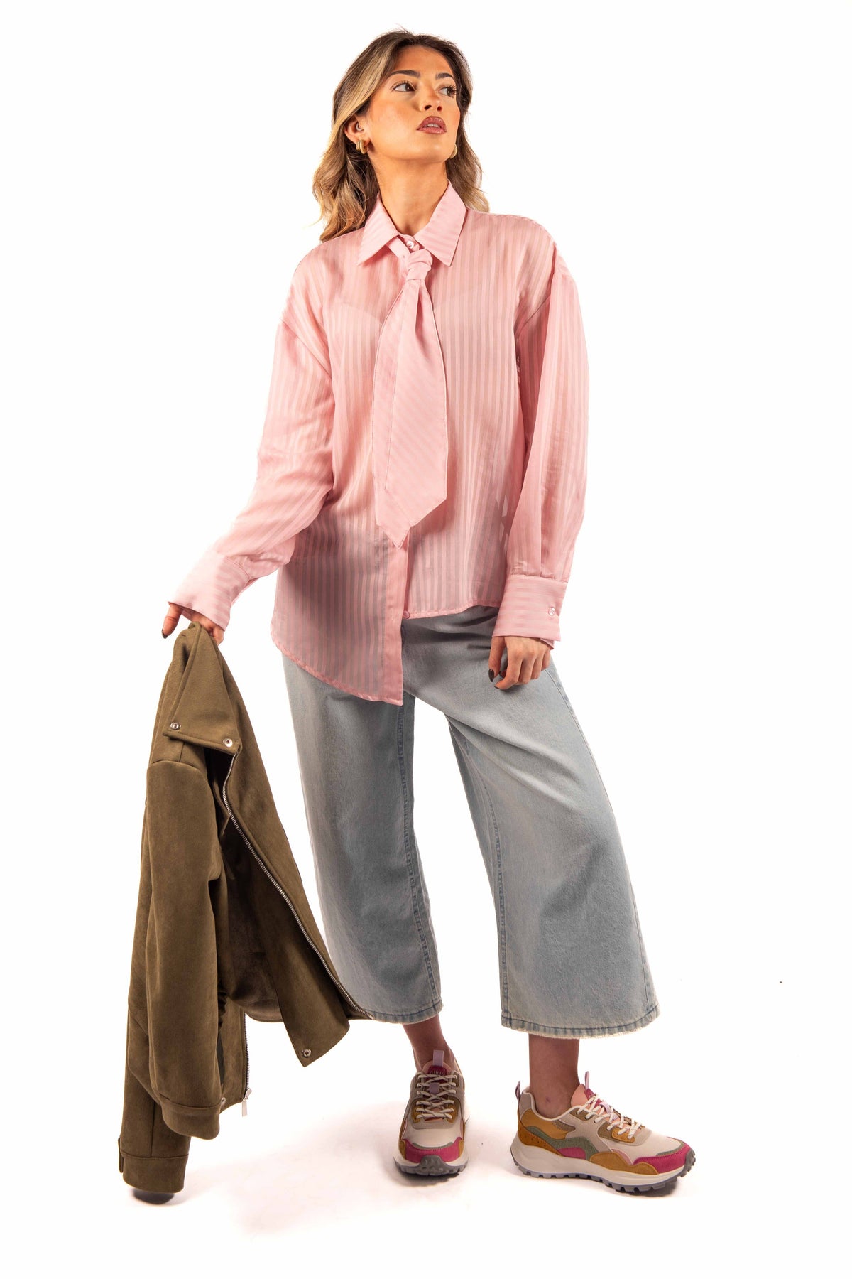 Camicia a Righe con Cravatta Rosa donna Tensione in - 1