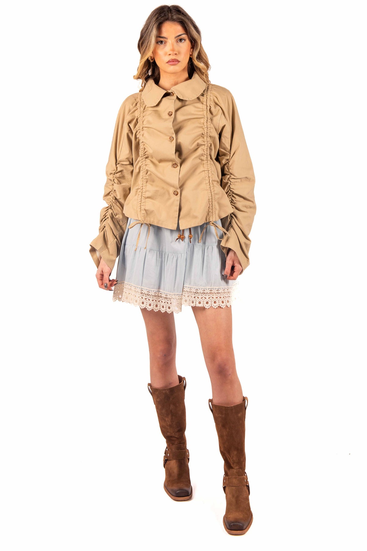 Giubbino con Coulisse ed Arricciature Cammello donna Tensione in - 2
