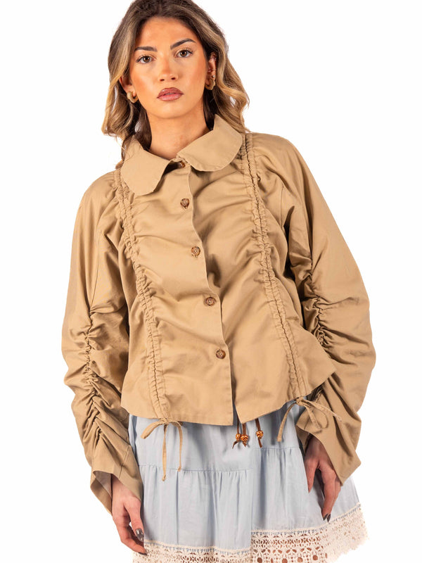 Giubbino con Coulisse ed Arricciature Cammello da donna Tensione in