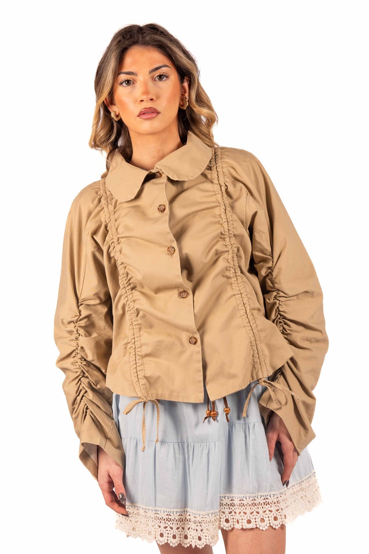 Giubbino con Coulisse ed Arricciature Cammello donna Tensione in - 1