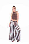 Pantaloni a Righe con Cintura Marrone/Bianco donna Miss love - 6