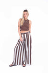 Pantaloni a Righe con Cintura Marrone/Bianco donna Miss love - 4