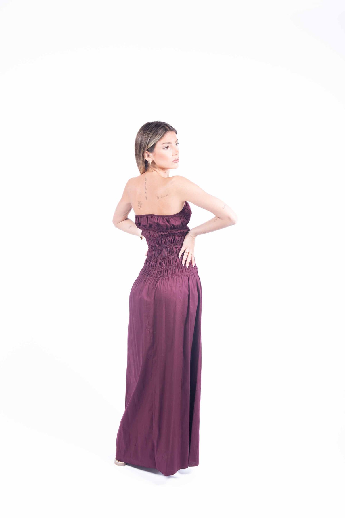 Abito Lungo Elasticizzato Bordeaux donna Miss love - 3