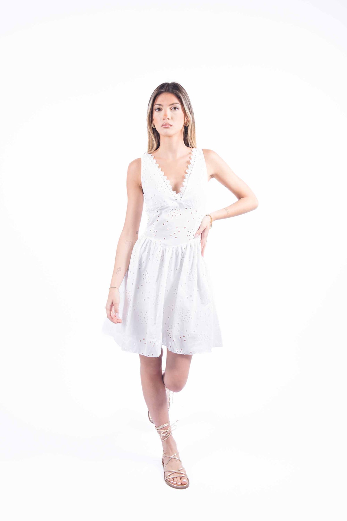 Abito Corto in Sangallo Bianco donna Miss love - 5