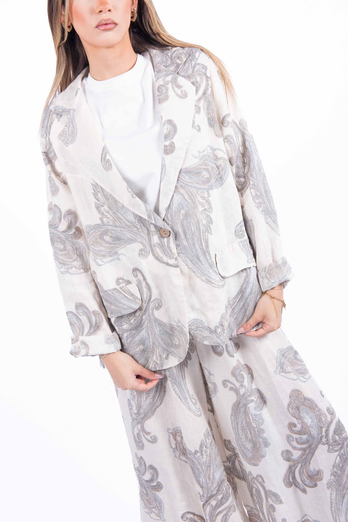 Blazer in Lino con Stampa Paisley donna Miss love - 1