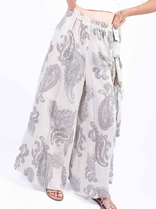 Pantaloni in Lino con Stampa Paisley da donna Miss love
